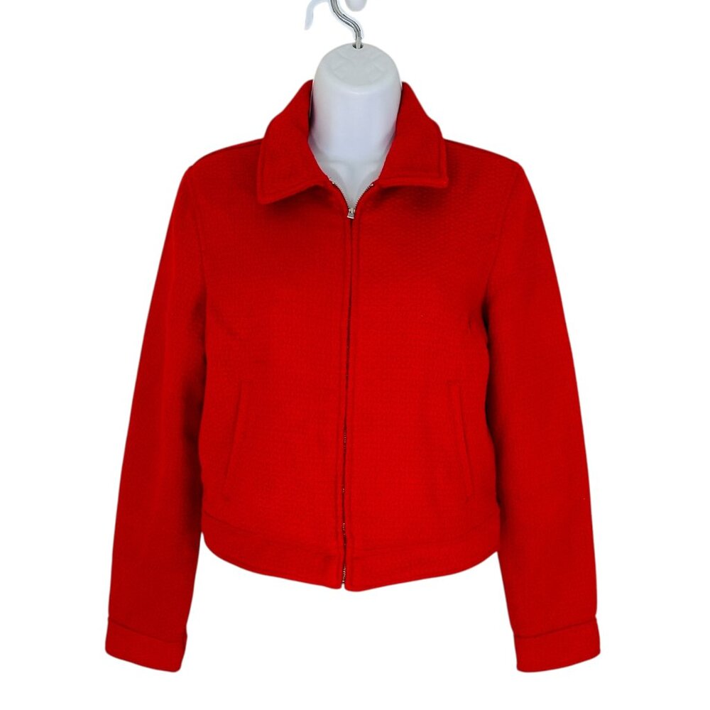 Tahari Women's Size S Wool Blend Tweed Zip Front Red Jacket NEW